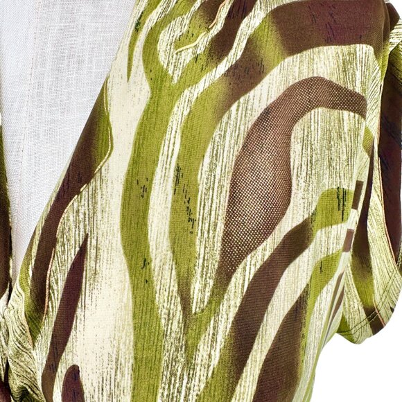 Dressbarn Blouse Womens XL Zebra Print Short Sleeve Made In USA Green Brown Gold - Picture 5 of 11